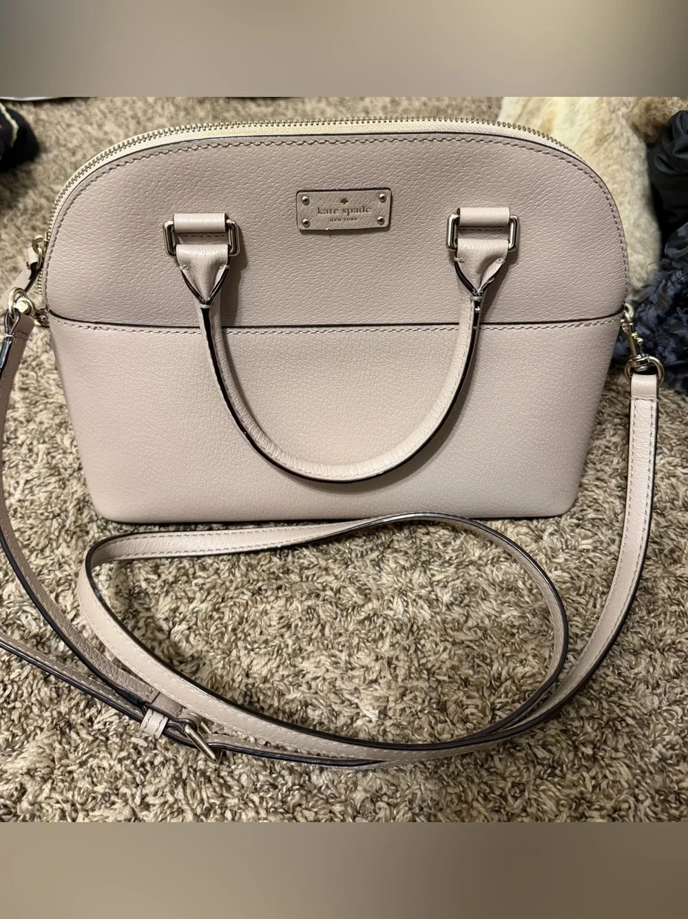 kate spade new york blush beige pebbled leather dome satchel crossbody bag